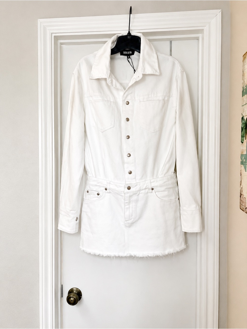 SEROYA Linda White Denim Dress Revolve Size Small $325 NWOT